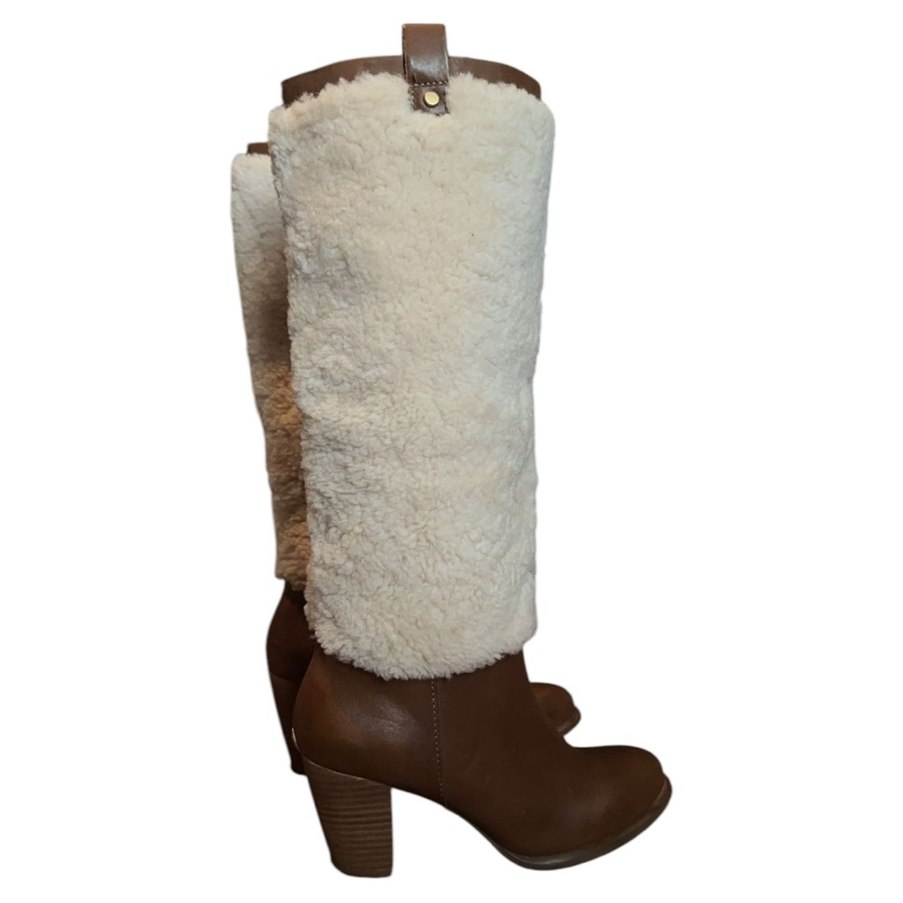 UGG Chestnut Tall AVA Exposed Fur Leather High Heel Boots US 5.5